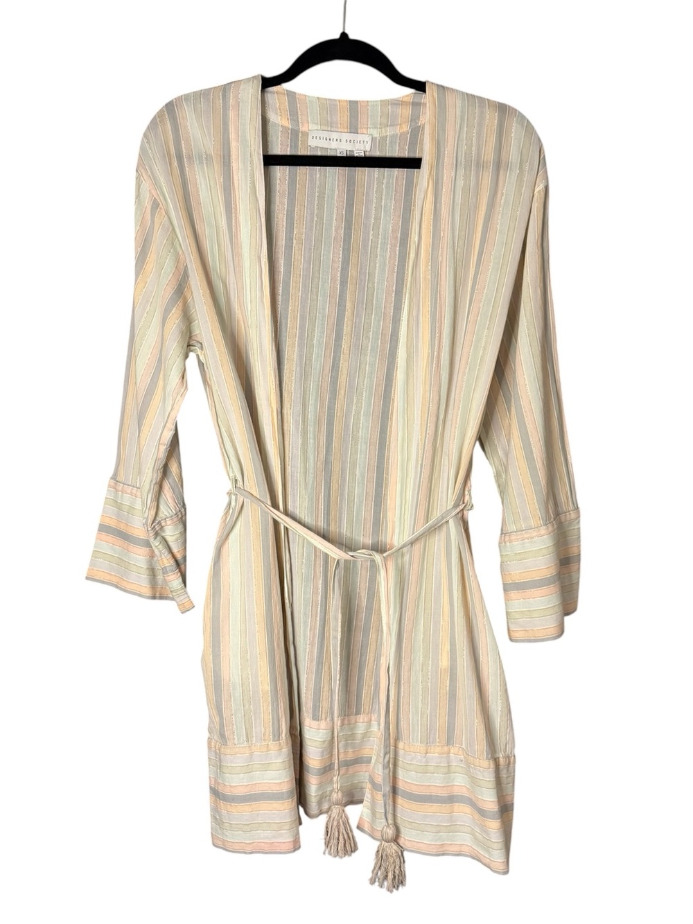 Striped Lightweight Duster with Tassel Tie
